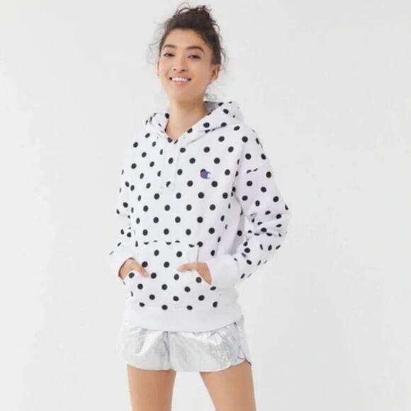 Champion Reverse Weave Polka Dot Hoodie White Size XS - Picture 1 of 5
